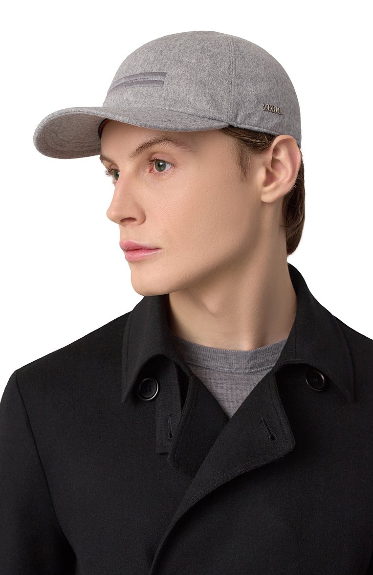 Мужская кашемировая бейсболка ZEGNA серого цвета, арт. B8D/Z8I09HA8 | Фото 2 (Материал: Шерсть, Текстиль, Кашемир; Нос: Не проставлено)