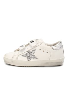 Детские кожаные кеды superstar GOLDEN GOOSE DELUXE BRAND серебряного цвета, арт. G36KS321.J1 | Фото 2 (Материал внутренний: Натуральная кожа; Кросс-КТ: велькро; Девочки Кросс-КТ: Обувь-низкие; Нос: Не проставлено; Материал сплава: Проставлено; Материал внешний: Натуральная кожа)