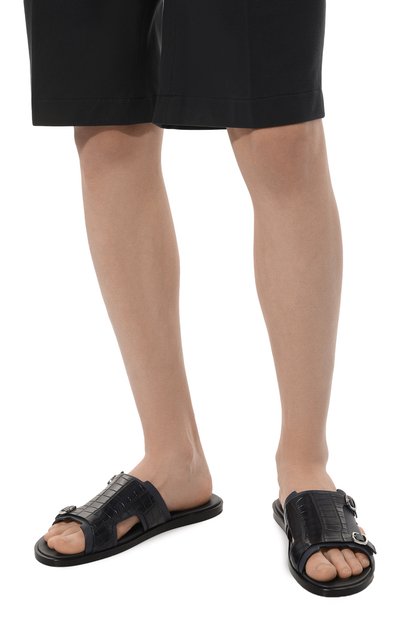 Шлепанцы из кожи аллигатора SANTONI, арт. MCEG16723HC6VNEBN51/AMIS, фото 3