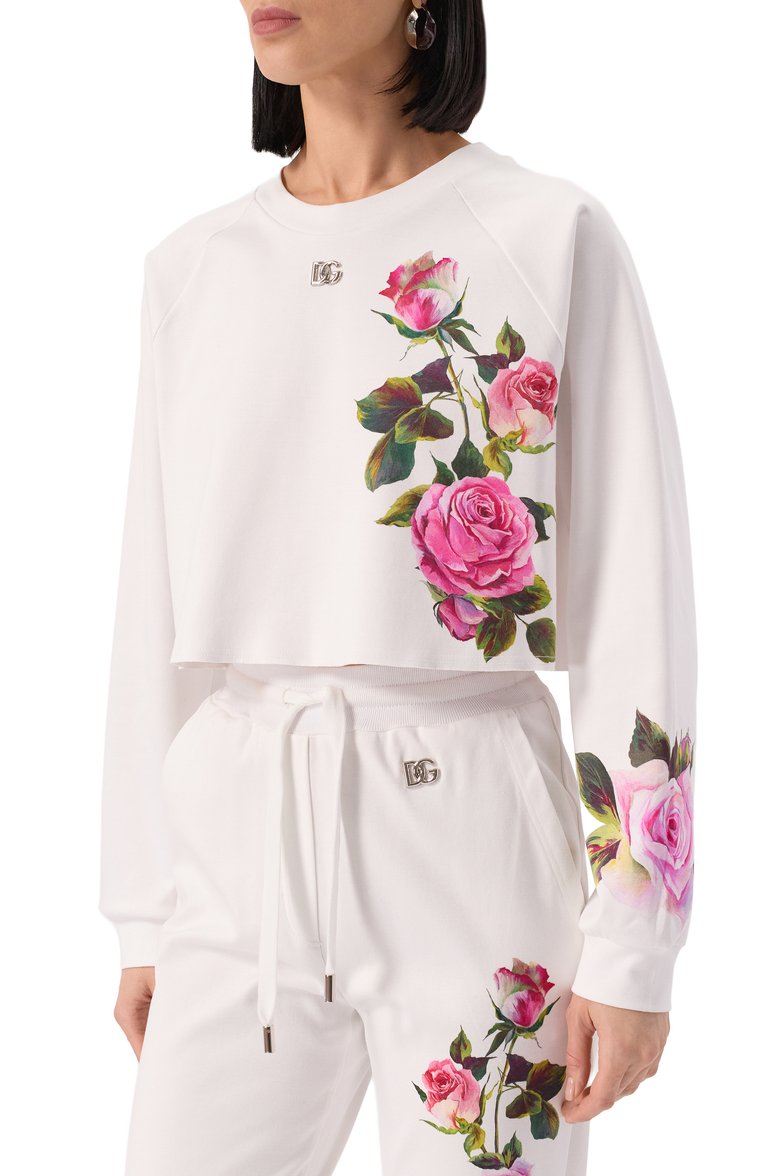 Женский хлопковый свитшот DOLCE & GABBANA белого цвета, арт. F9N61T/GDCZ0 | Фото 3 (Материал внешний: Хлопок; Рукава: Длинные; Длина (для топов): Укороченные; Женское Кросс-КТ: Свитшот-одежда; Стили: Спорт-шик)