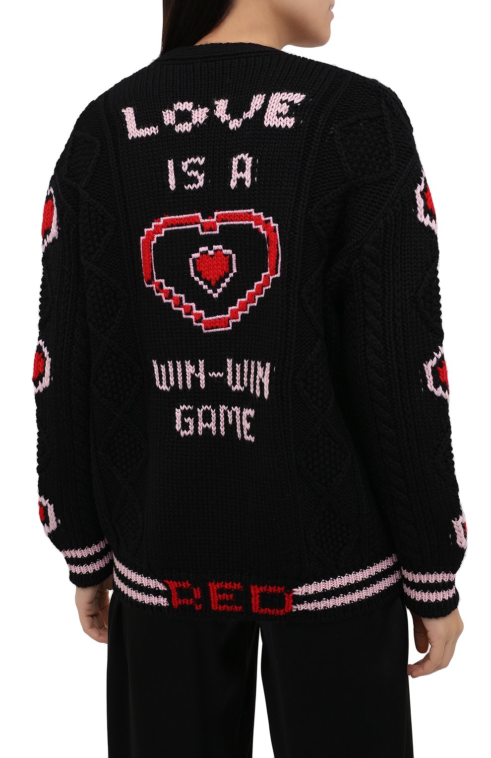 Шерстяной кардиган REDVALENTINO черного цвета по цене 69800 руб., арт. UR0KA00T/5F7, фото 4 Шерстяной кардиган REDVALENTINO, арт. UR0KA00T/5F7, фото 4