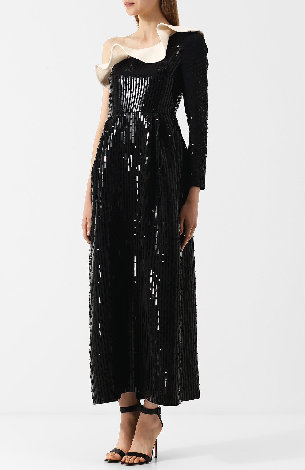 Приталенное платье с декорированной отделкой и оборкой VALENTINO, арт. QB2VD7Q51CF, фото 3