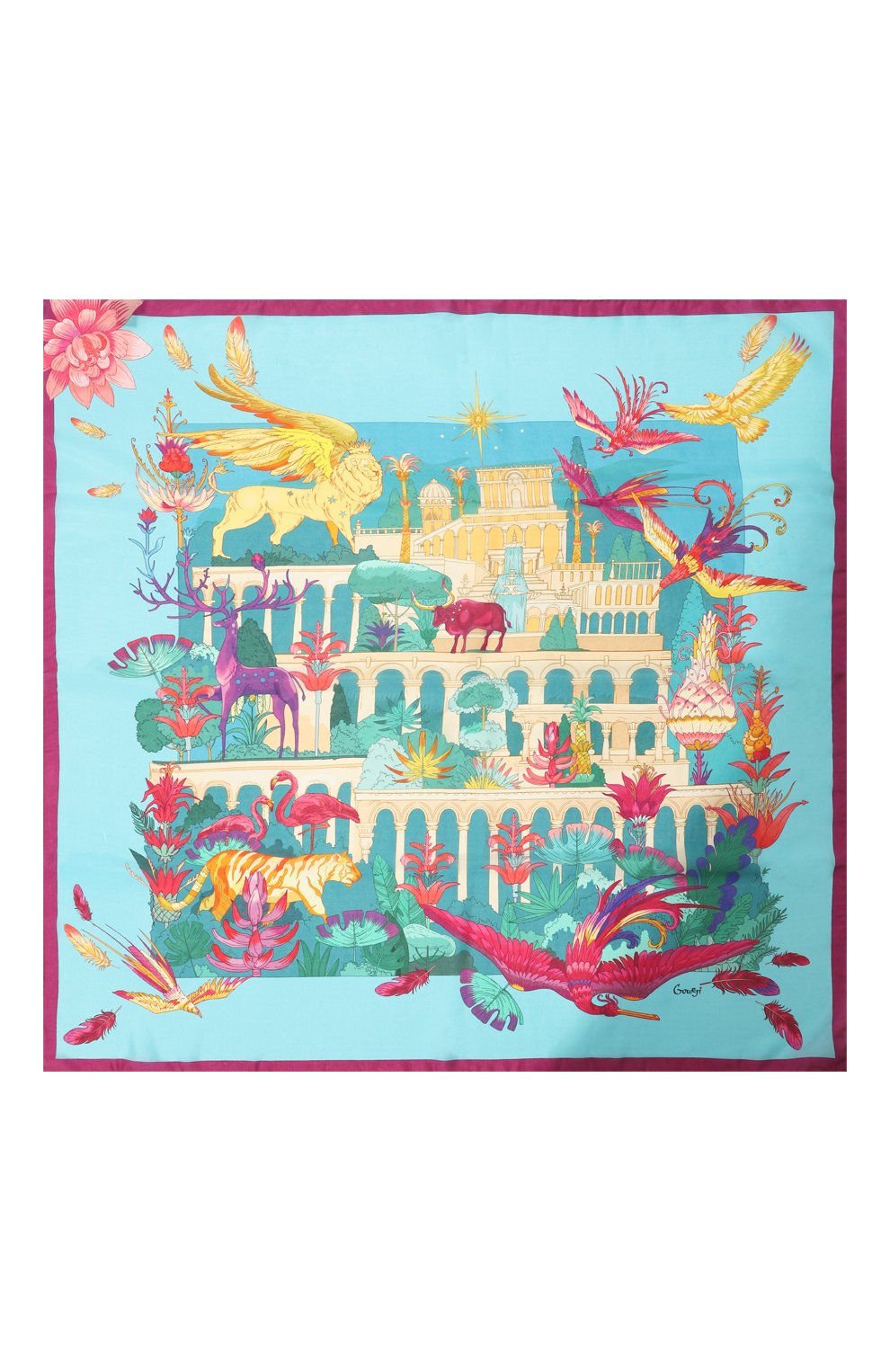 Шелковый платок дивный сад GOURJI бирюзового цвета по цене 15980 руб., арт. 91131037/445562172, фото 4 Шелковый платок дивный сад GOURJI, арт. 91131037/445562172, фото 4