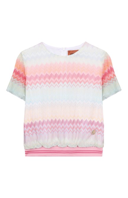 Детский топ из вискозы MISSONI разноцветного цвета, арт. MW5A61/Q0077/12-16 | Фото 1 (Рукава: Короткие; Материал подклада: Хлопок; Материал внешний: Вискоза; Драгоценные камни: Проставлено; Материал сплава: Проставлено)