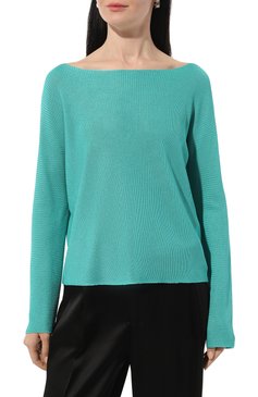 Женский пуловер из вискозы GIORGIO ARMANI бирюзового цвета, арт. 3DAM10/AM33Z | Фото 3 (Длина (для топов): Стандартные; Рукава: 3/4; Материал внешний: Вискоза; Женское Кросс-КТ: Пуловер-одежда; Стили: Кэжуэл)