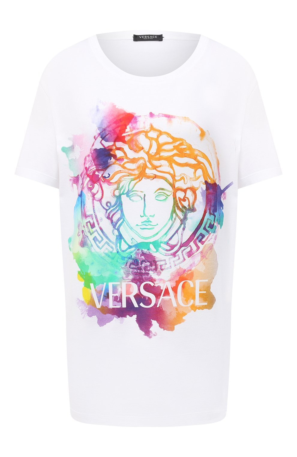 Хлопковая футболка VERSACE белого цвета по цене 42500 руб., арт. A87464/A228806, фото 1 Хлопковая футболка VERSACE, арт. A87464/A228806, фото 1