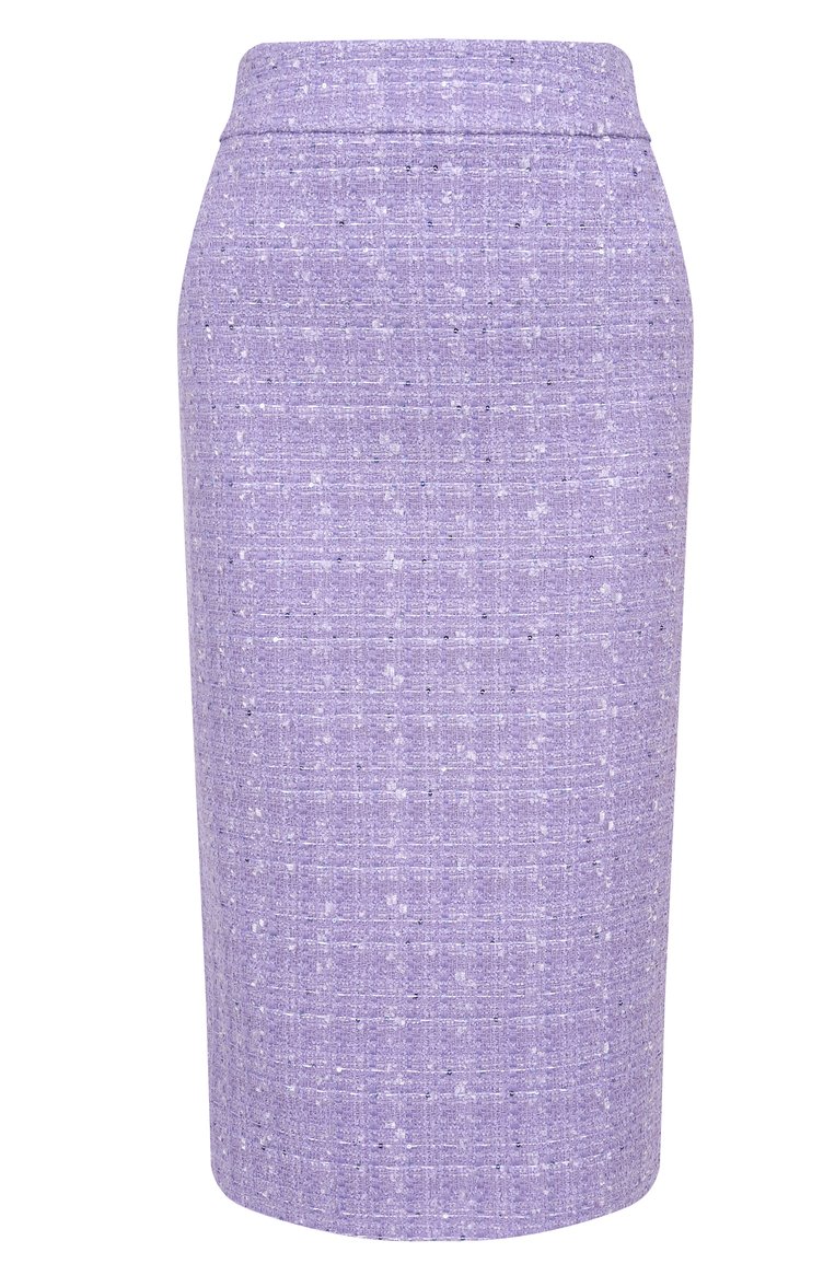 Женская твидовая юбка EMPORIO ARMANI сиреневого цвета, арт. EW001453/AF12520 | Фото 1 (Длина Ж (юбки, платья, шорты): До колена; Материал внешний: Синтетический материал; Женское Кросс-КТ: Юбка-карандаш; Стили: Романтичный; Кросс-КТ: костюм)