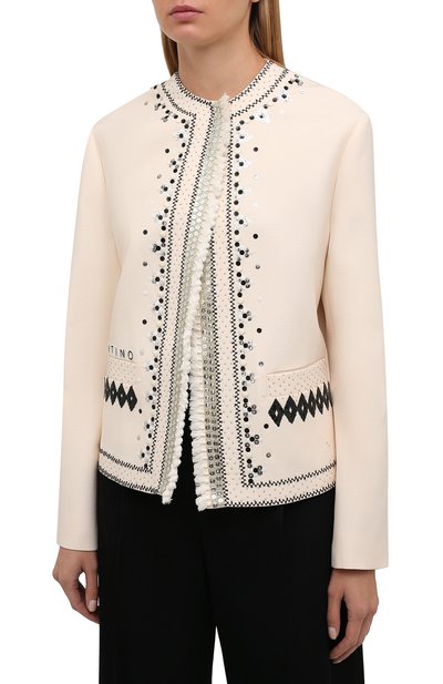 Жакет из шерсти и шелка VALENTINO кремового цвета по цене 545500 руб., арт. WB3CE2781CF, фото 3 Жакет из шерсти и шелка VALENTINO, арт. WB3CE2781CF, фото 3