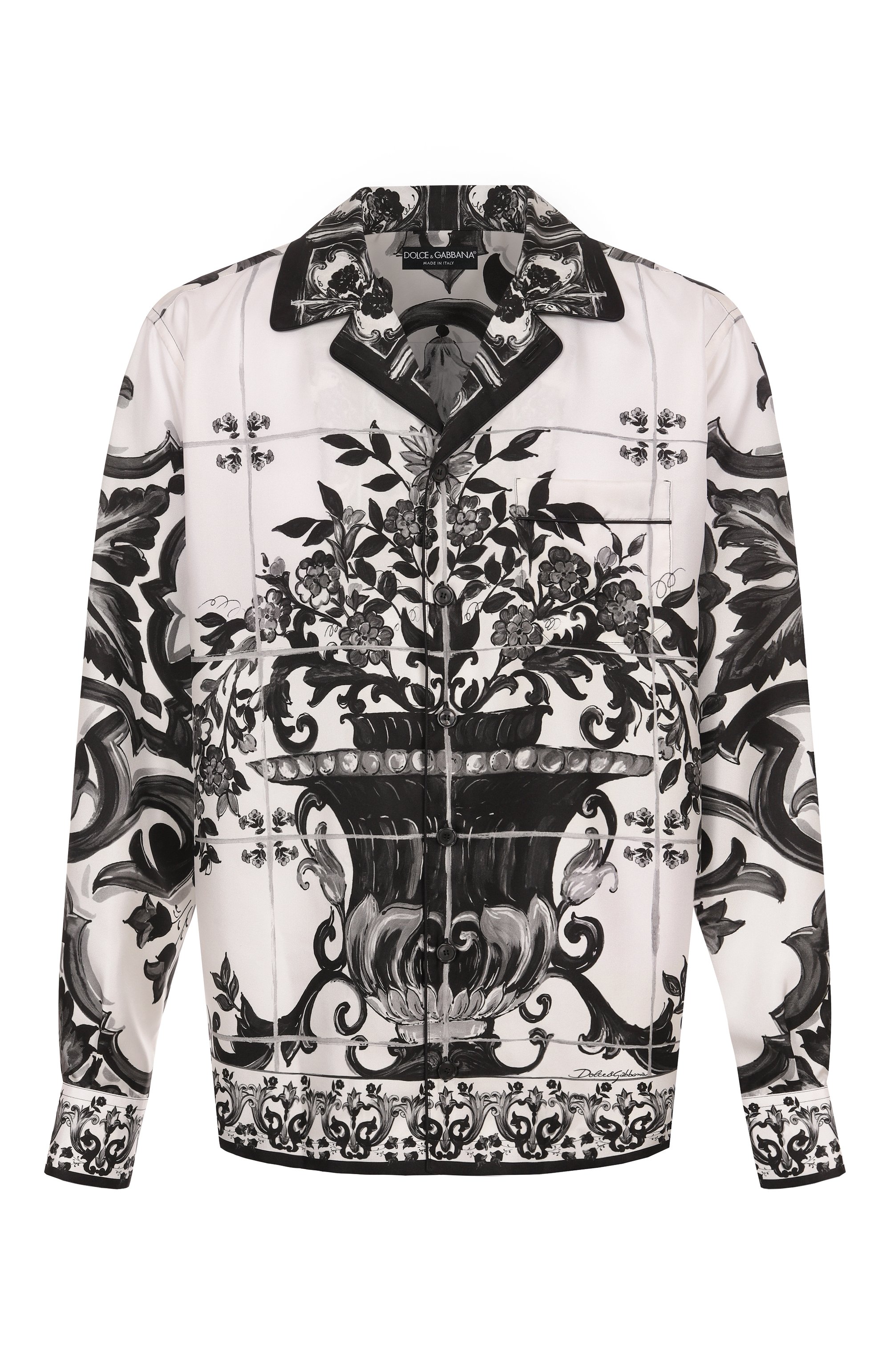 Шелковая рубашка DOLCE & GABBANA черно-белого цвета по цене 241500 руб., арт. G5IF1T/HI1SV, фото 1 Шелковая рубашка DOLCE & GABBANA, арт. G5IF1T/HI1SV, фото 1