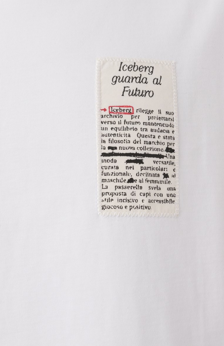 Мужская хлопковая футболка ICEBERG белого цвета, арт. F022/6304 | Фото 6 (Рукава: Короткие; Длина (для топов): Стандартные; Материал сплава: Проставлено; Драгоценные камни: Проставлено; Принт: С принтом; Стили: Кэжуэл; Материал внешний: Хлопок; Мужское Кросс-КТ: Футболка-одежда; Кросс-КТ: Джерси)