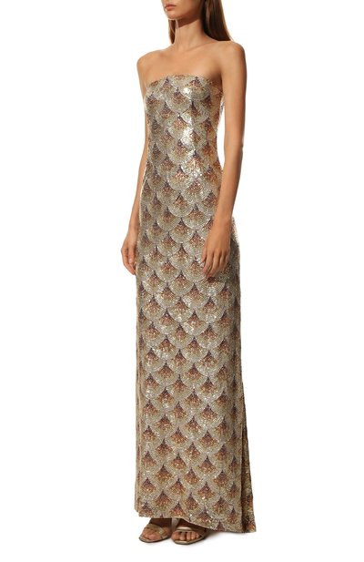 Шелковое платье с отделкой пайетками OSCAR DE LA RENTA золотого цвета по цене 1205000 руб., арт. 19PE037SCH, фото 3 Шелковое платье с отделкой пайетками OSCAR DE LA RENTA, арт. 19PE037SCH, фото 3