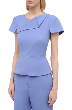 Женский шерстяной топ ROLAND MOURET голубого цвета, арт. PW20/S0968/F4044 | Фото 3 (Материал внешний: Шерсть; Рукава: Короткие; Длина (для топов): Стандартные; Материал подклада: Синтетический материал; Стили: Романтичный; Кросс-КТ: с рукавом; Материал сплава: Проставлено; Драгоценные камни: Проставлено)