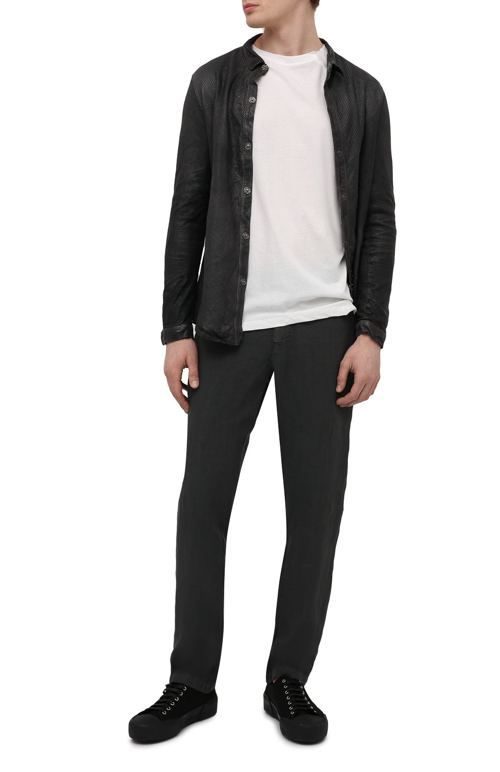 Кожаная рубашка GIORGIO BRATO темно-серого цвета по цене 89950 руб., арт. GU21S1002HL136, фото 2 Кожаная рубашка GIORGIO BRATO, арт. GU21S1002HL136, фото 2