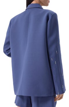 Женский жакет с отделкой стразами IN THE MOOD FOR LOVE голубого цвета, а�рт. RS2500300003 | Фото 4 (Материал сплава: Проставлено; Драгоценные камни: Проставлено; Рукава: Длинные; Длина (для топов): Удлиненные; Кросс-КТ: костюм; 1-2-бортные: Однобортные; Стили: Кэжуэл; Женское Кросс-КТ: Жакет-одежда; Материал внешний: Синтетический материал)