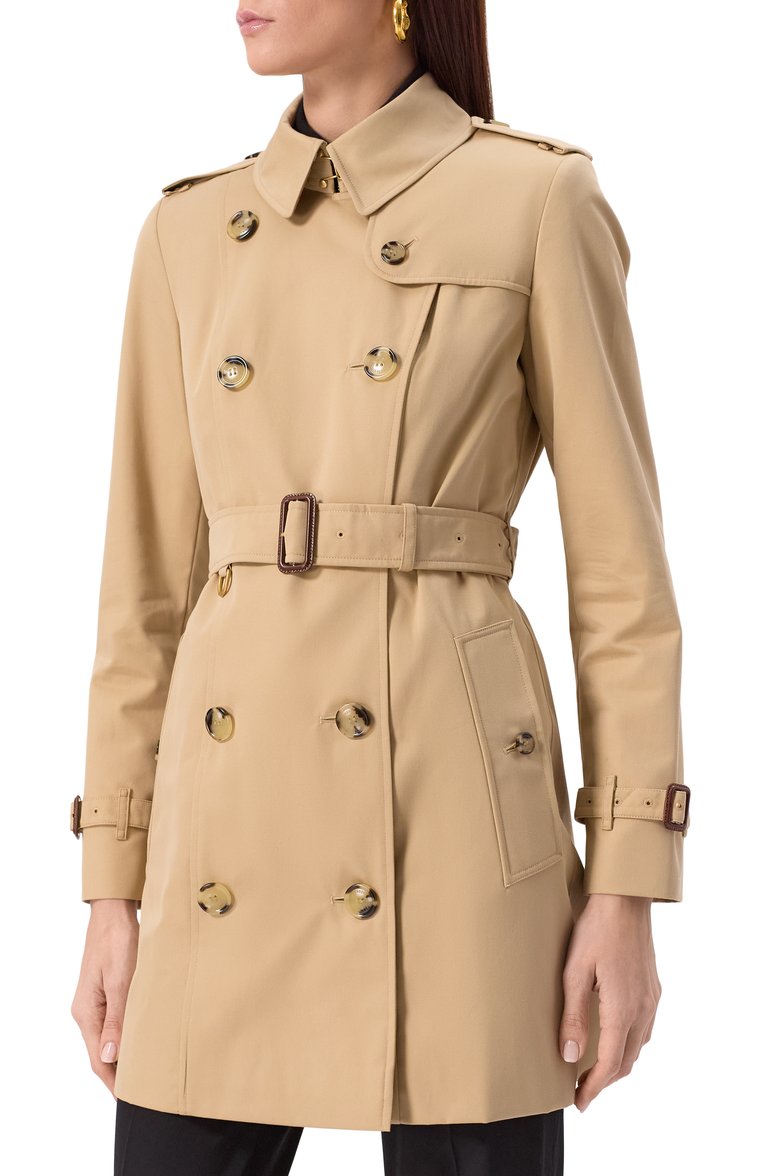 Женский хлопковый тренч BURBERRY бежевого цвета, арт. 8079408 | Фото 3 (Рукава: Длинные; Длина (верхняя одежда): До середины бедра; Материал подклада: Хлопок; Материал внешний: Хлопок; Кросс-КТ: Куртка; Стили: Кэжуэл)
