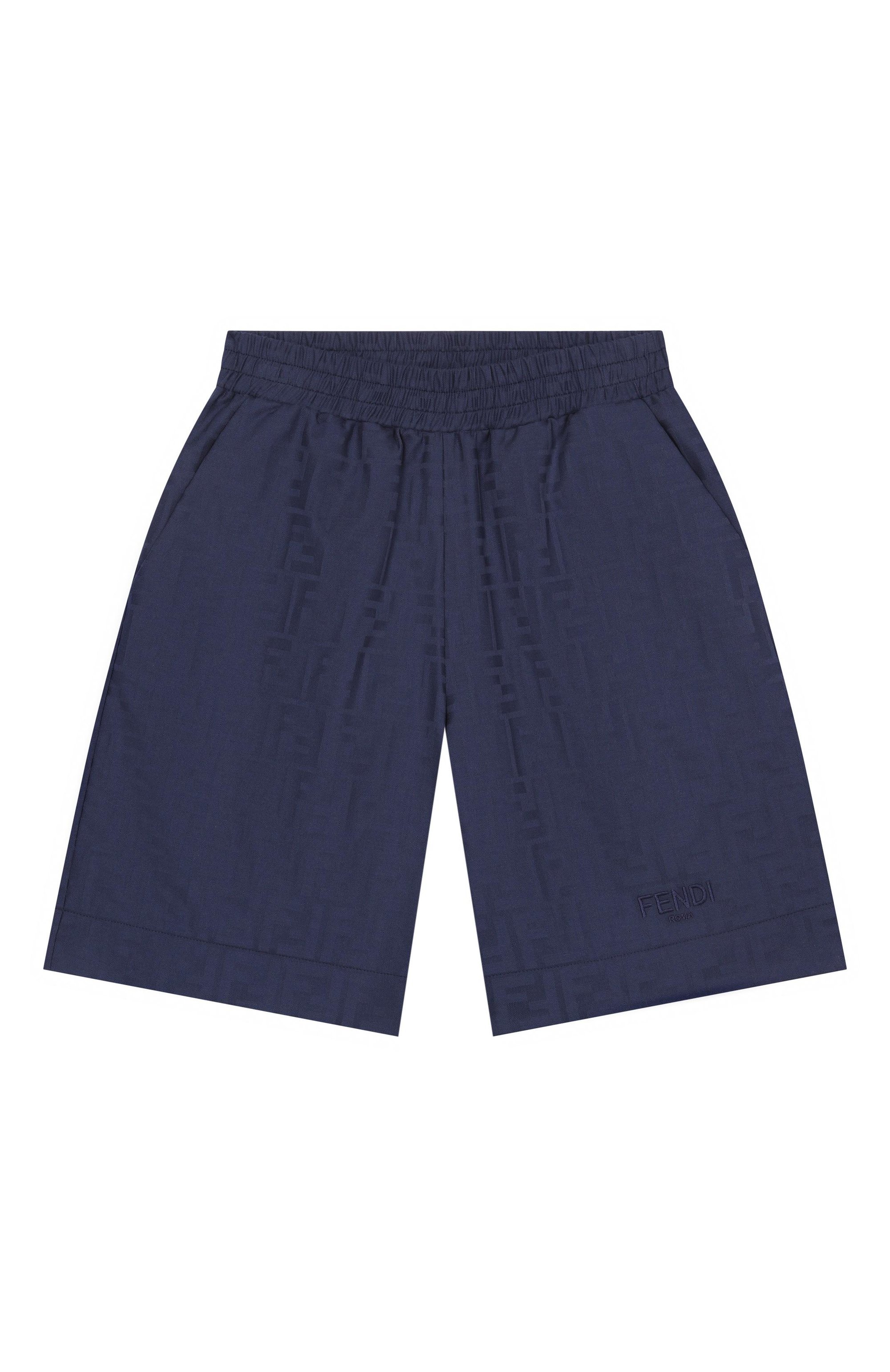 Хлопковые шорты FENDI темно-синего цвета по цене 52200 руб., арт. JMF550/AS64/3A-6A, фото 1 Хлопковые шорты FENDI, арт. JMF550/AS64/3A-6A, фото 1