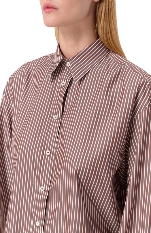 Рубашка из хлопка и шелка Brunello Cucinelli MA794NM116 Коричневый  MA794NM116 Фото 5