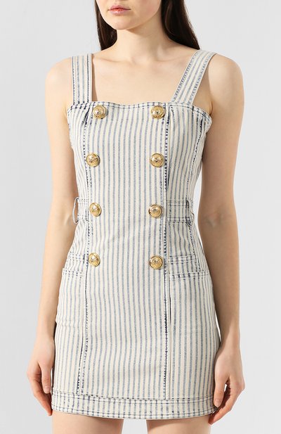 Хлопковое платье BALMAIN голубого цвета по цене 118500 руб., арт. RF16274/D038, фото 3 Хлопковое платье BALMAIN, арт. RF16274/D038, фото 3