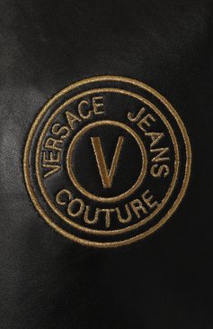 Мужской кожаный бомбер VERSACE JEANS COUTURE черного цвета, арт. 76GAVP06/CPPS3 | Фото 5 (Рукава: Длинные; Принт: Без принта; Кросс-КТ: бомбер; Материал сплава: Проставлено; Материал подклада: Синтетический материал; Материал внешний: Натуральная кожа; Драгоценные камни: Проставлено; Мужское Кросс-КТ: Кожа и замша; Длина (верхняя одежда): Короткие; Стили: Кэжуэл)