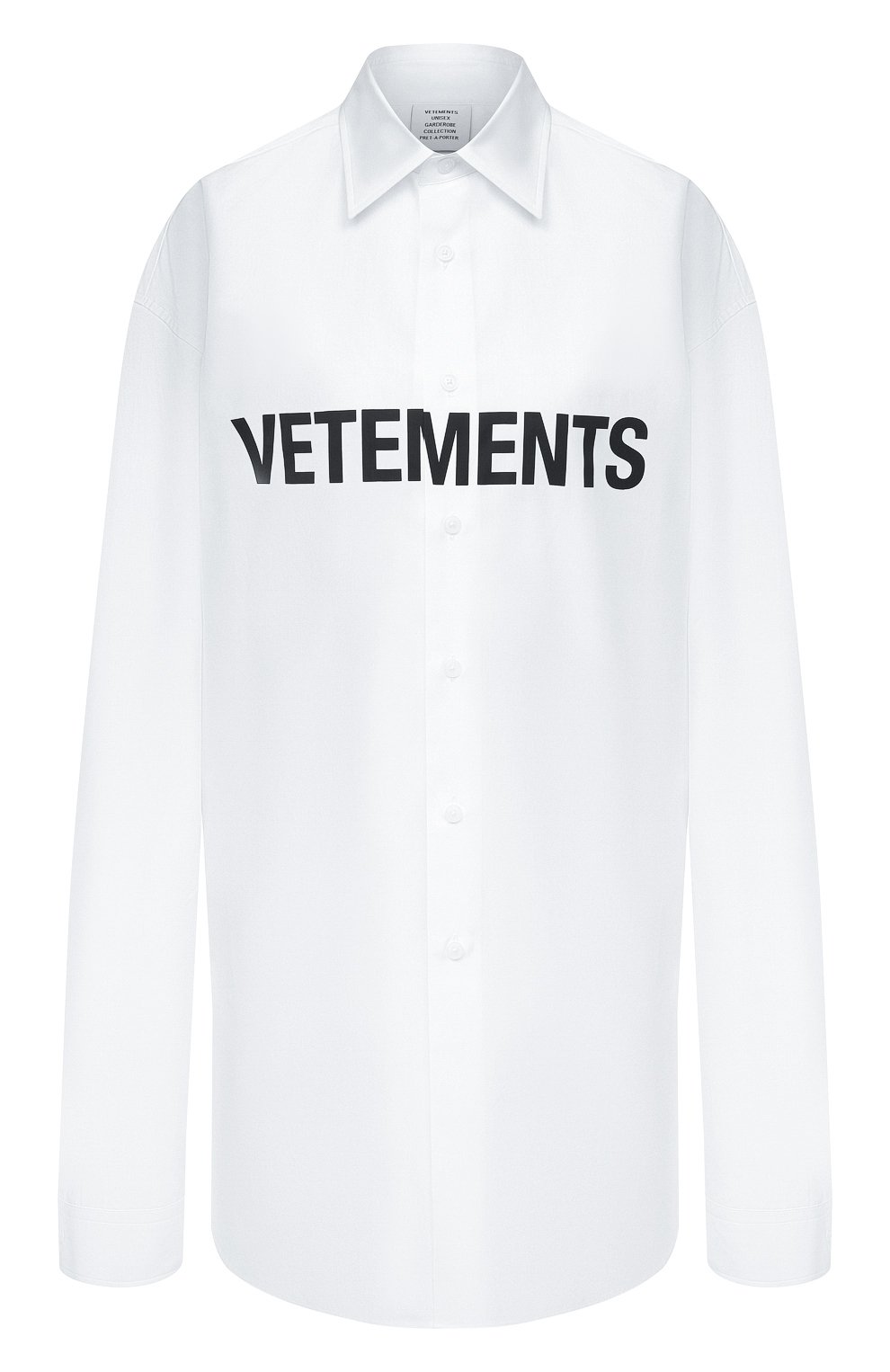 Хлопковая рубашка VETEMENTS белого цвета по цене 59900 руб., арт. UE51SH300W 1004/W, фото 1 Хлопковая рубашка VETEMENTS, арт. UE51SH300W 1004/W, фото 1