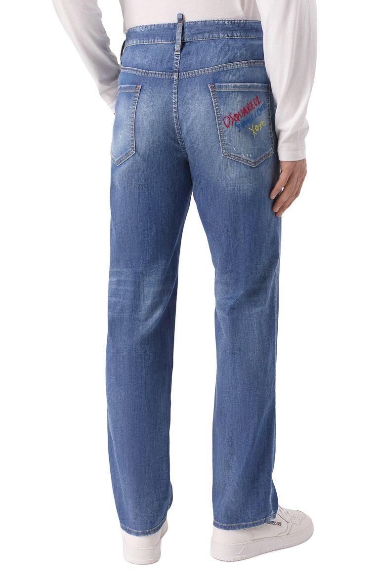 Мужские джинсы 642 DSQUARED2 синего цвета, арт. S78LB0111/S30341 | Фото 4 (Материал внешний: Хлопок, Деним; Длина (брюки, джинсы): Стандартные; Детали: Делаве; Силуэт М (брюки): Прямые; Кросс-КТ: Деним; Стили: Повседневный; Автоматизация состава: Проставлено; Автоматизация ТО: Проставлено)