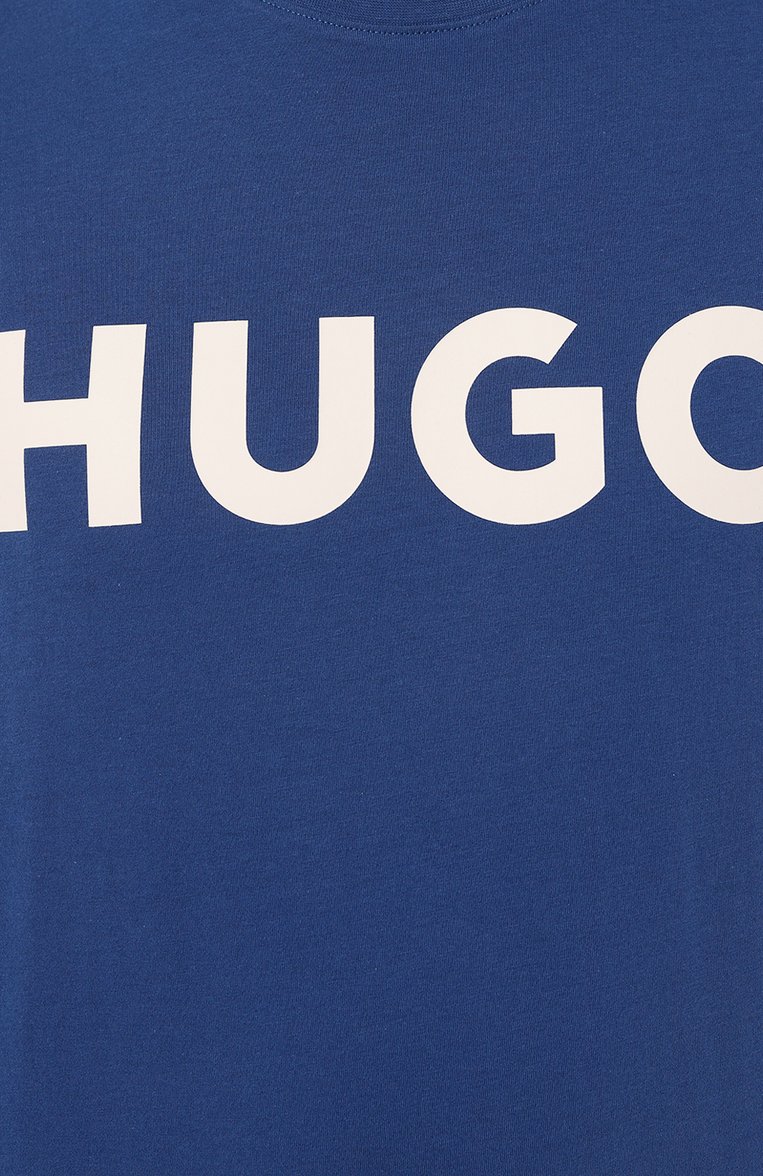 Мужская хлопковая футболка HUGO синего цвета, арт. 50467556 | Фото 5 (Рукава: Короткие; Материал сплава: Проставлено; Материал внешний: Хлопок; Драгоценные камни: Проставлено; Принт: С принтом; Стили: Кэжуэл; Длина (для топов): Стандартные; Мужское Кросс-КТ: Футболка-одежда; Кросс-КТ: Джерси)