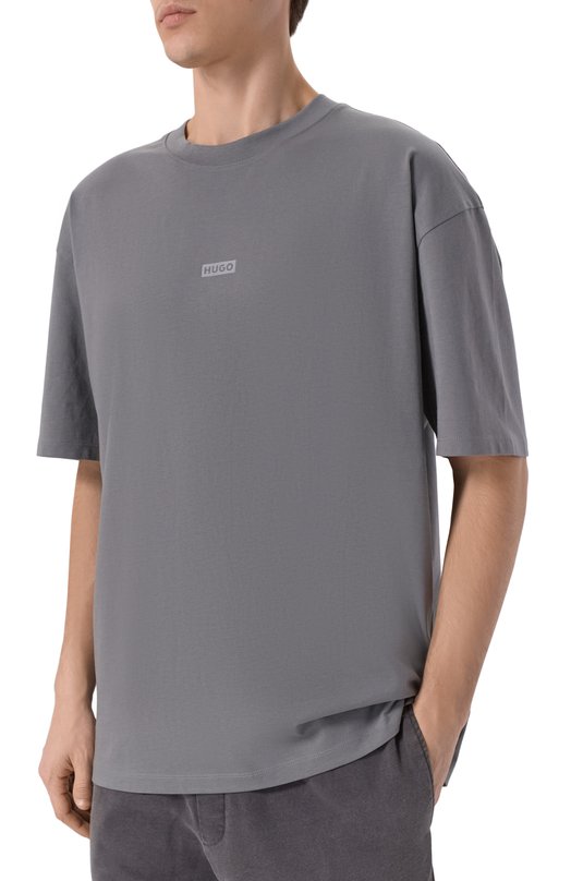 Хлопковая футболка HUGO Blue 50509776 Серый  50509776 Фото 3