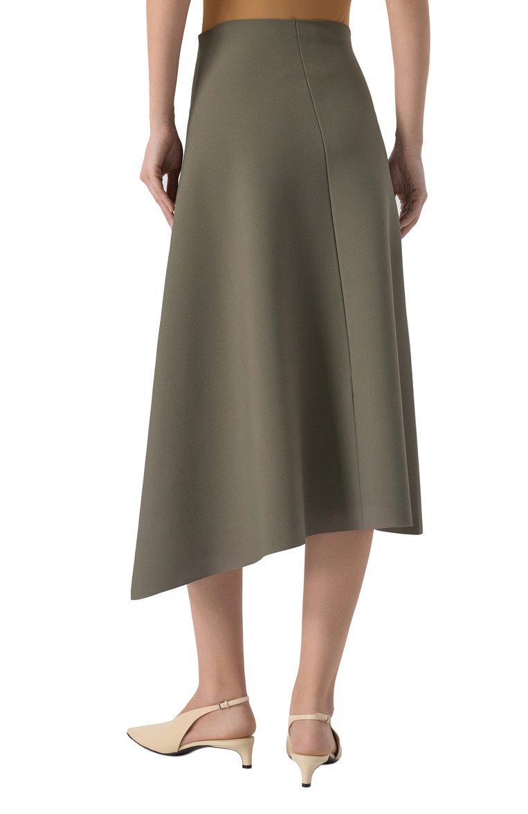 Женская юбка из вискозы JIL SANDER хаки цвета, арт. J04MA0105-J18208 | Фото 4 (Материал внешний: Вискоза; Длина Ж (юбки, платья, шорты): Миди; Стили: Минимализм; Кросс-КТ: костюм, Трикотаж)