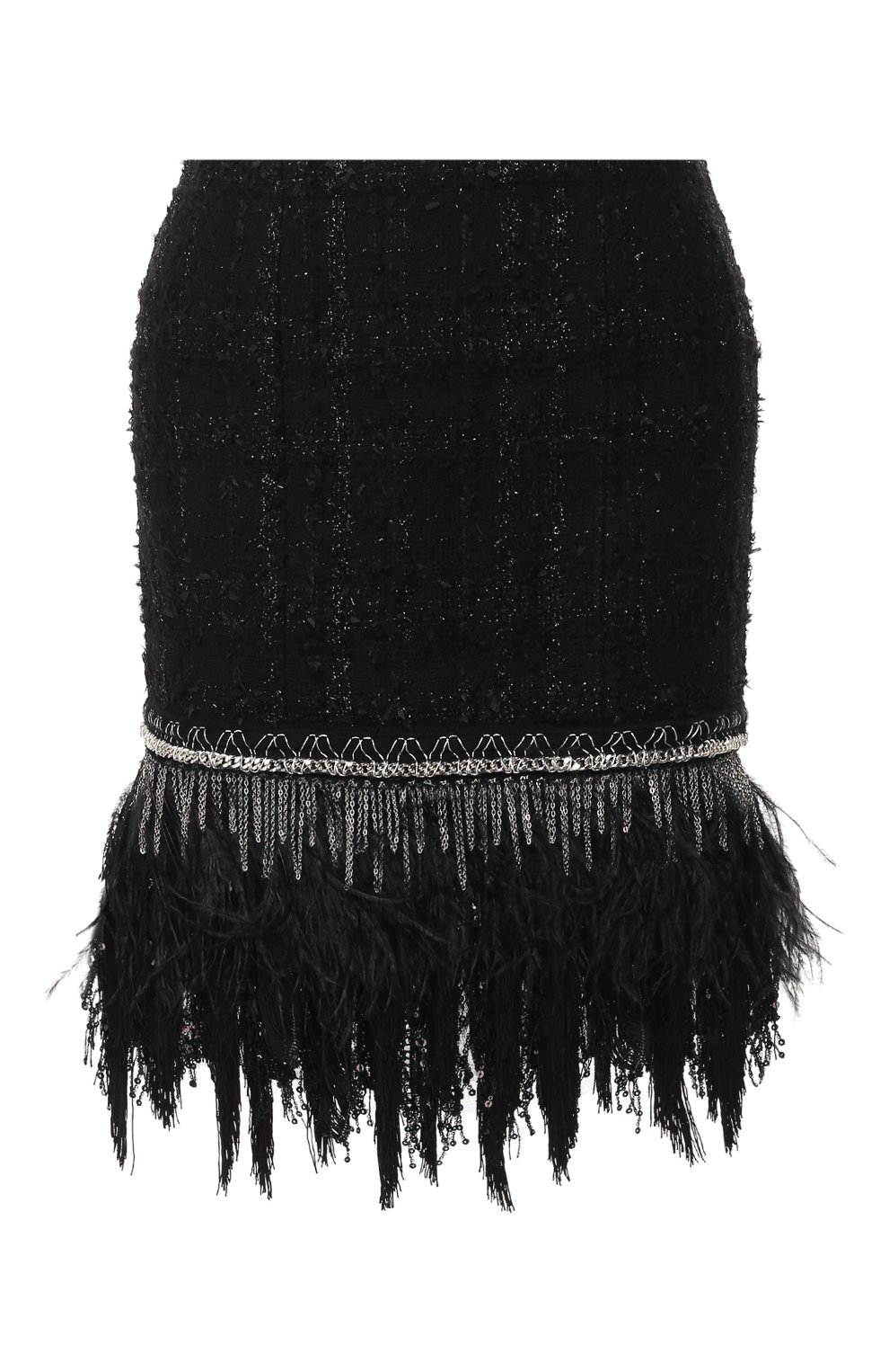 Юбка с отделкой перьями BALMAIN черного цвета по цене 166500 руб., арт. TF14000/X344, фото 1 Юбка с отделкой перьями BALMAIN, арт. TF14000/X344, фото 1