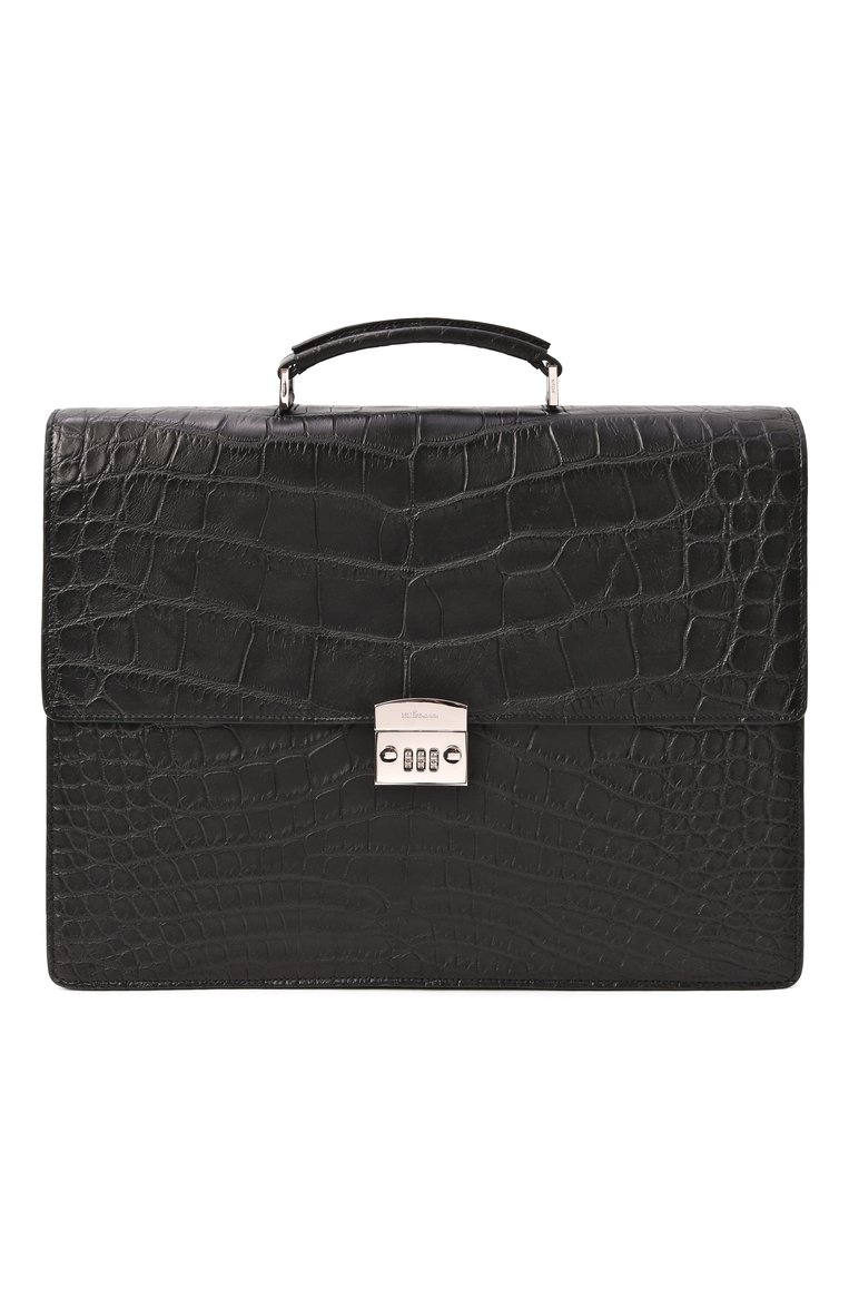 Мужской портфель из кожи аллигатора KITON черного цвета, арт. UBA0072N0073002000 | Фото 1 (Размер: large; Материал: Экзотическая кожа; Сумки-технические: Портфели; Автоматизация состава: Проставлено; Автоматизация ТО: Проставлено)