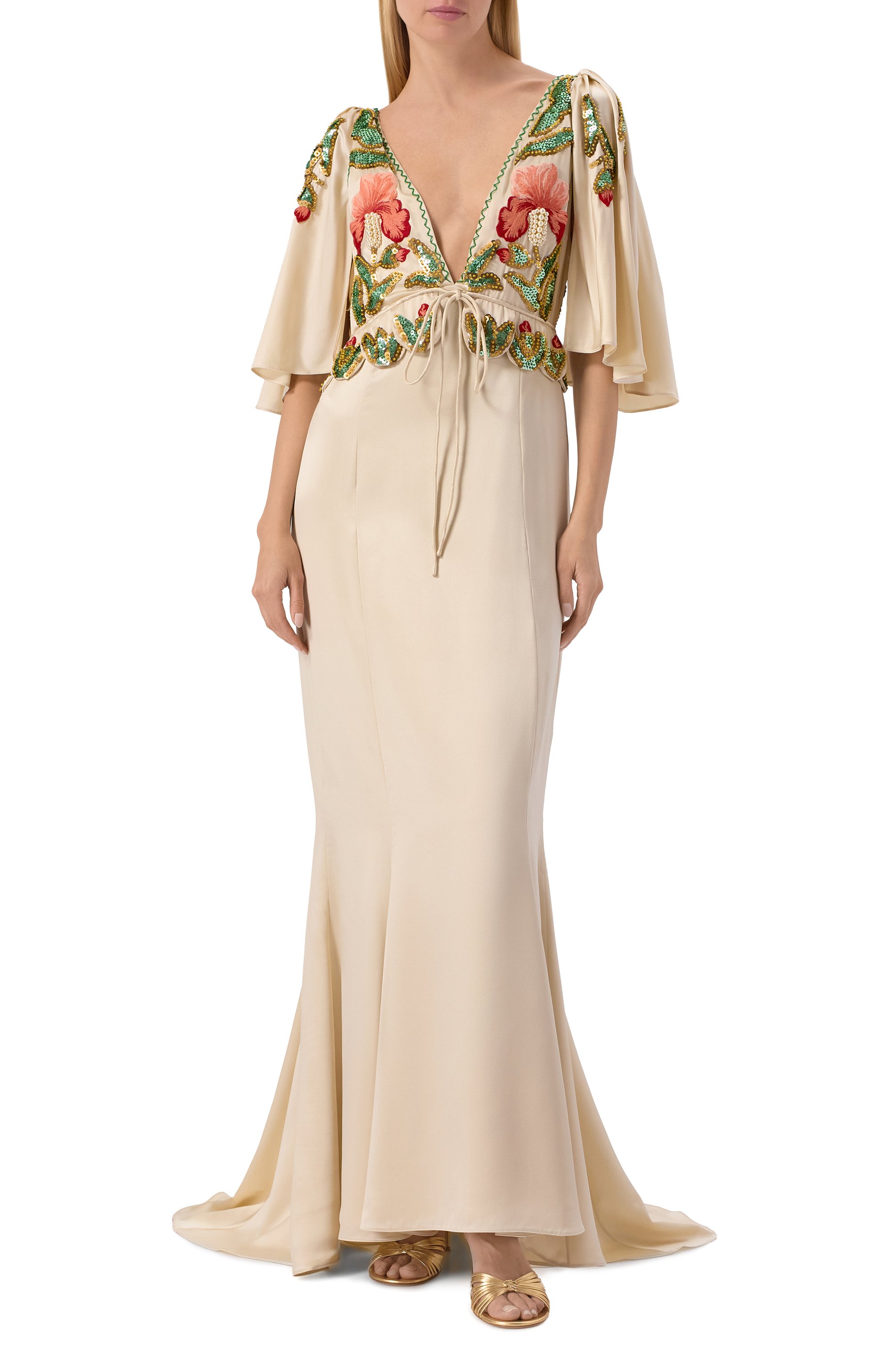 Атласное платье VALENTINO бежевого цвета по цене 1715000 руб., арт. 8B3VDMJ5/8M6, фото 2 Атласное платье VALENTINO, арт. 8B3VDMJ5/8M6, фото 2