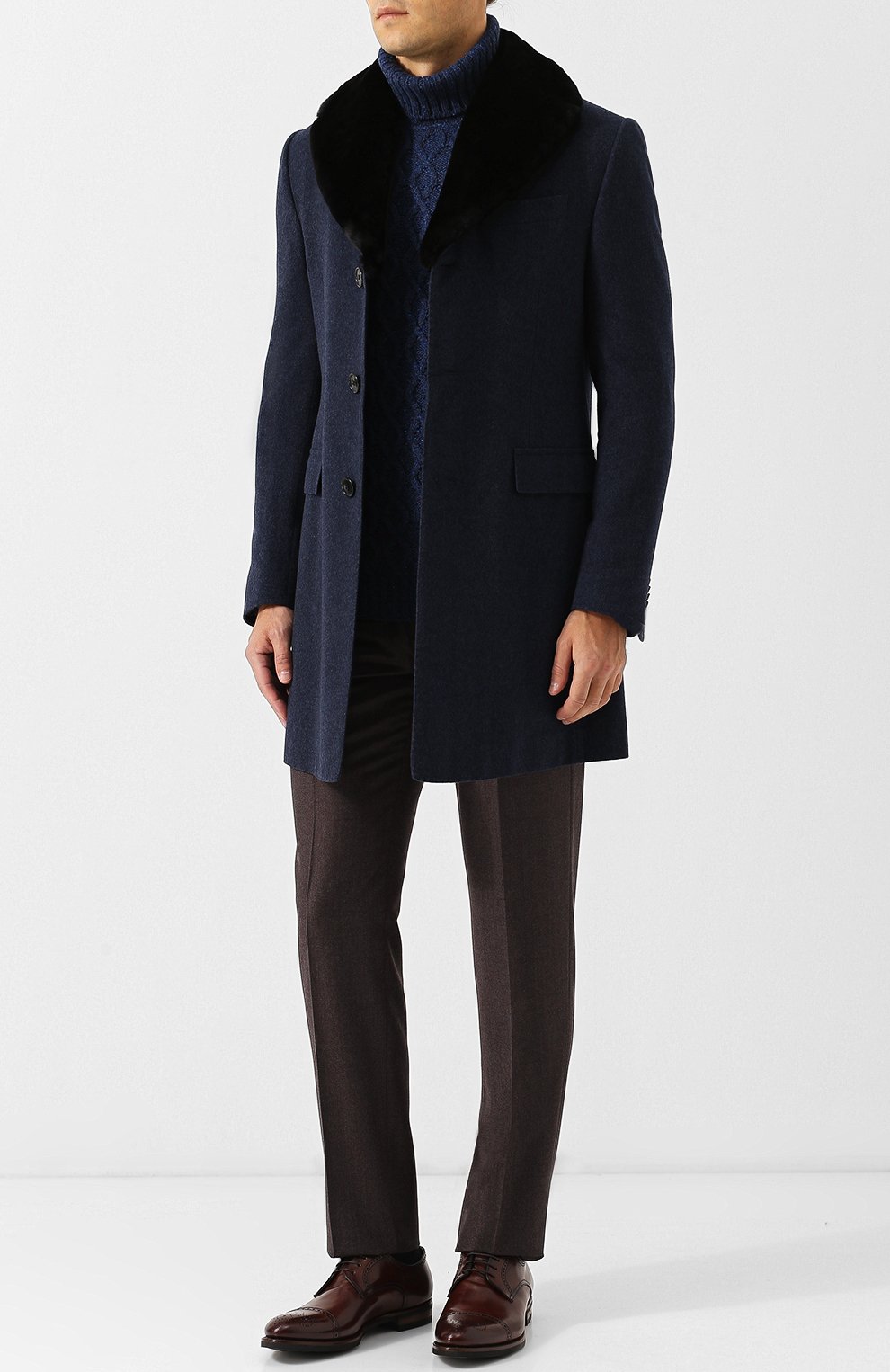 Однобортное кашемировое пальто с воротником из меха норки CORNELIANI, арт. 821403-8812638/00, фото 2