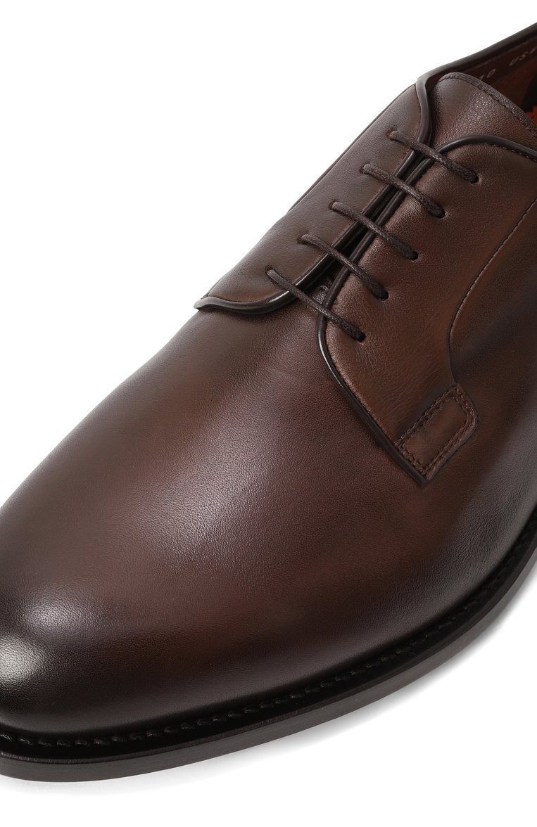Мужские кожаные дерби SANTONI темно-коричневого цвета, арт. MCCG19046PD7SGFR | Фото 7 (Материал внутренний: Натуральная кожа; Материал сплава: Проставлено; Нос: Не проставлено; Материал внешний: Натуральная кожа; Стили: Классический)