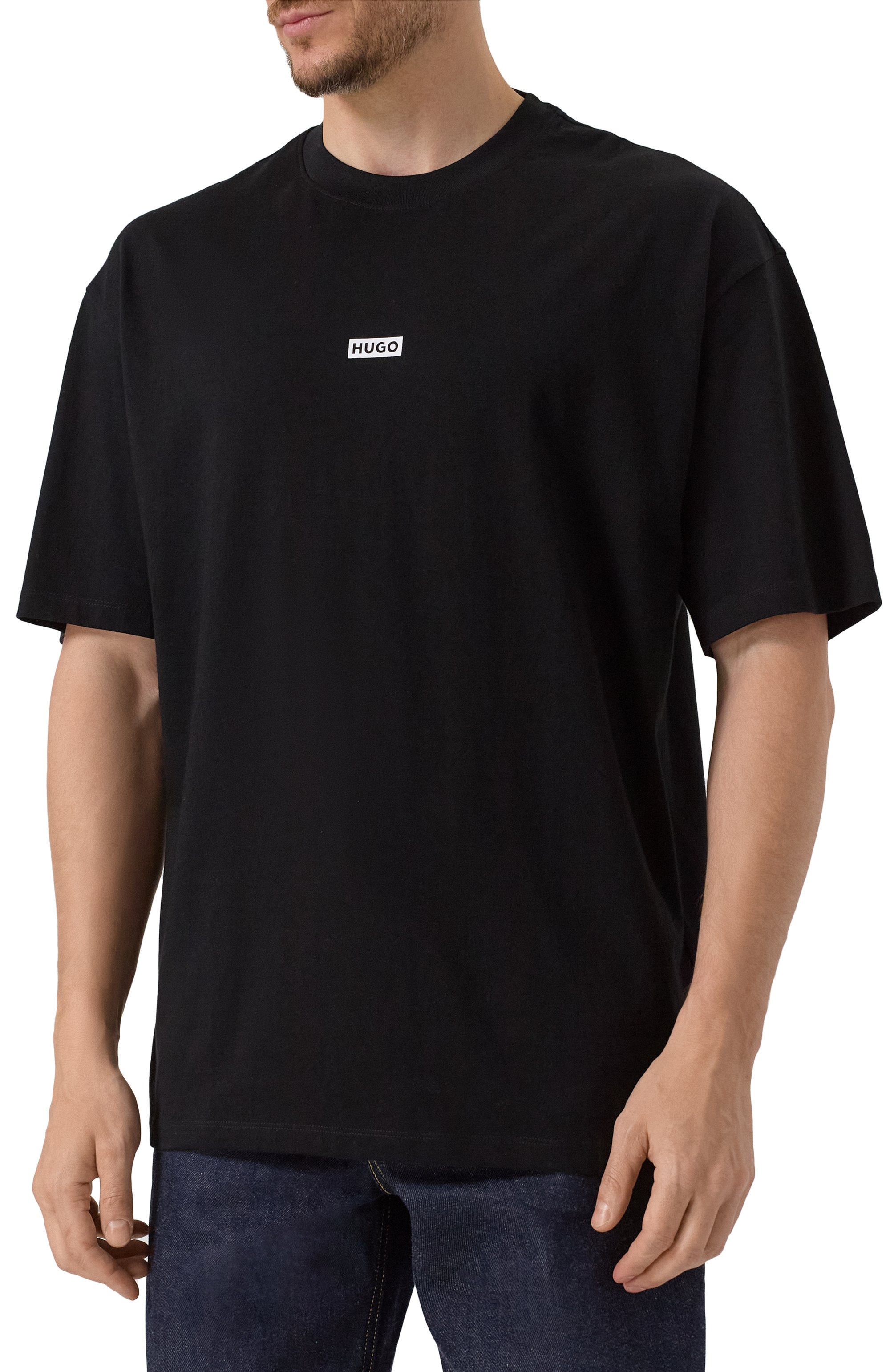 Хлопковая футболка HUGO BLUE черного цвета по цене 8295 руб., арт. 50509776, фото 3 Хлопковая футболка HUGO BLUE, арт. 50509776, фото 3