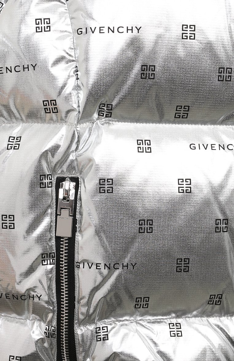 Детская пуховик GIVENCHY серебряного цвета, арт. H16122/12+/14 | Фото 3 (Материал сплава: Проставлено; Драгоценные камни: Проставлено; Материал внешний: Синтетический материал; Материал утеплителя: Пух и перо; Материал подклада: Синтетический материал; Рукава: Длинные; Кросс-КТ: Зима; Девочки Кросс-КТ: Пуховик-верхняя одежда)