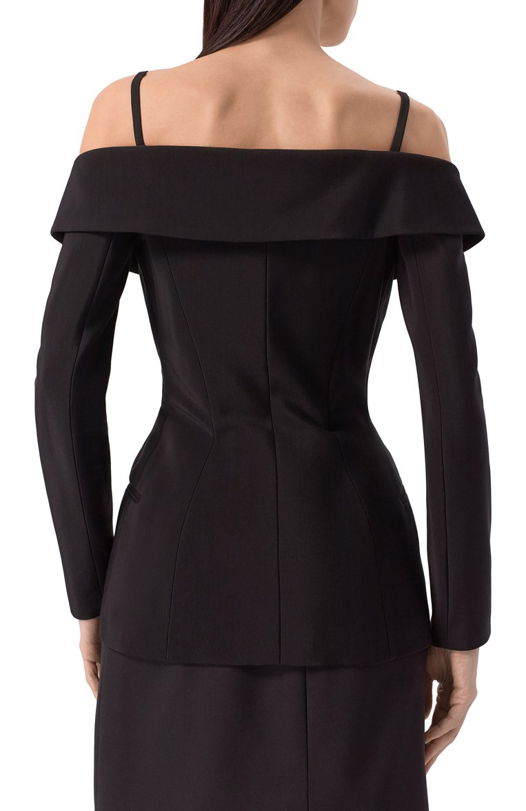 Женский жакет из вискозы и шерсти MUGLER черного цвета, арт. 25P1VE0453196 | Фото 4 (Рукава: Длинные; Материал внешний: Вискоза; Длина (для топов): Удлиненные; Женское Кросс-КТ: Жакет-одежда; Стили: Кэжуэл; 1-2-бортные: Однобортные)