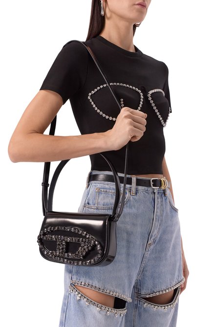 Женская сумка 1dr DIESEL черного цвета, арт. X08396/P8036 | Фото 2 (Материал: Натуральная кожа; Размер: mini; Ремень/цепочка: На ремешке; Материал сплава: Проставлено; Драгоценные камни: Проставлено)