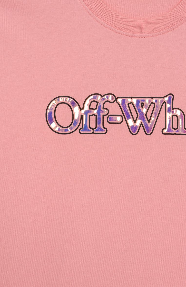 Детское хлопковое платье OFF-WHITE розового цвета, арт. 0GDB030S25JER001/12+ | Фото 3 (Автоматизация состава: Проставлено; Рукава: Короткие; Материал внешний: Хлопок; Автоматизация ТО: Проставлено; Случай: Повседневный; Девочки Кросс-КТ: Платье-одежда; Ростовка одежда: 13 - 15 лет | 158 см)
