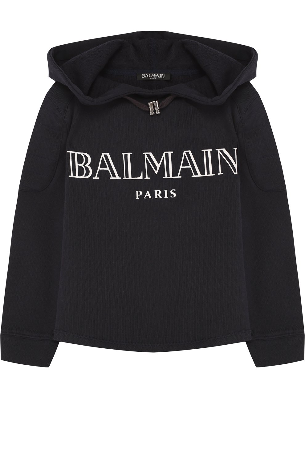 Хлопковое худи с логотипом бренда BALMAIN темно-синего цвета по цене 23600 руб., арт. S8E/8005/J168, фото 1 Хлопковое худи с логотипом бренда BALMAIN, арт. S8E/8005/J168, фото 1