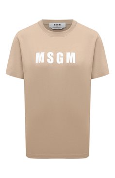 Женская хлопковая футболка MSGM бежевого цвета, арт. 3641MDM92/247002 | Фото 1 (Рукава: Короткие; Длина (для топов): Стандартные; Принт: С принтом; Материал сплава: Проставлено; Материал внешний: Хлопок; Женское Кросс-КТ: Футболка-одежда; Драгоценные камни: Проставлено; Стили: Кэжуэл)