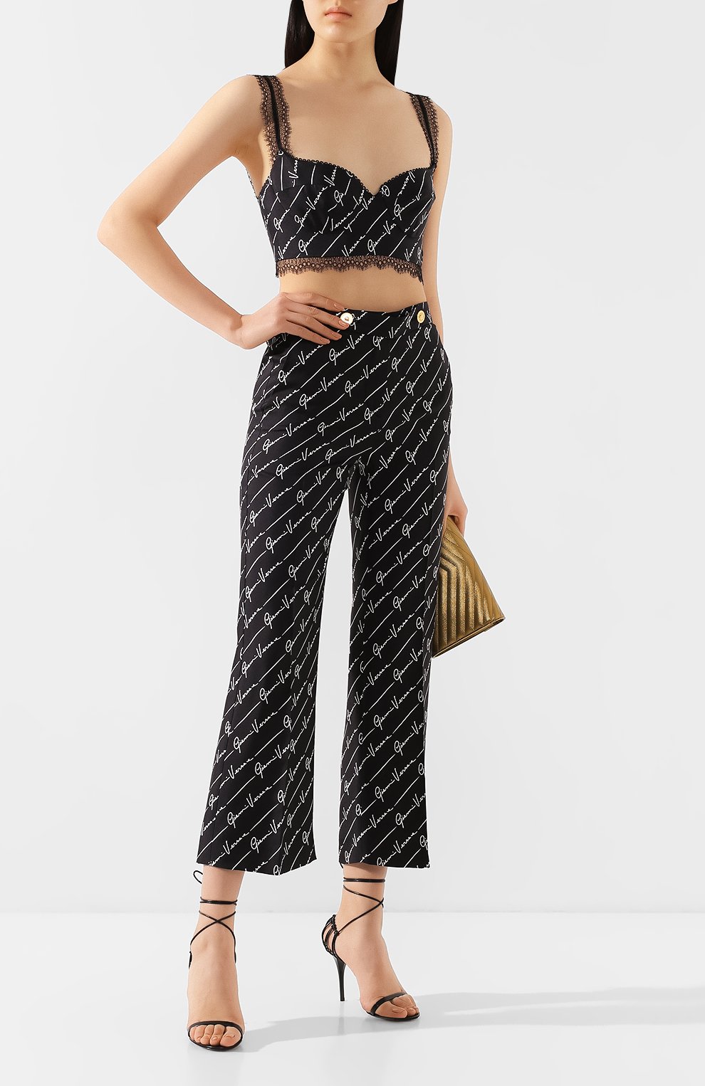 Шелковые брюки VERSACE черного цвета по цене 128500 руб., арт. A85123/A233023, фото 2 Шелковые брюки VERSACE, арт. A85123/A233023, фото 2