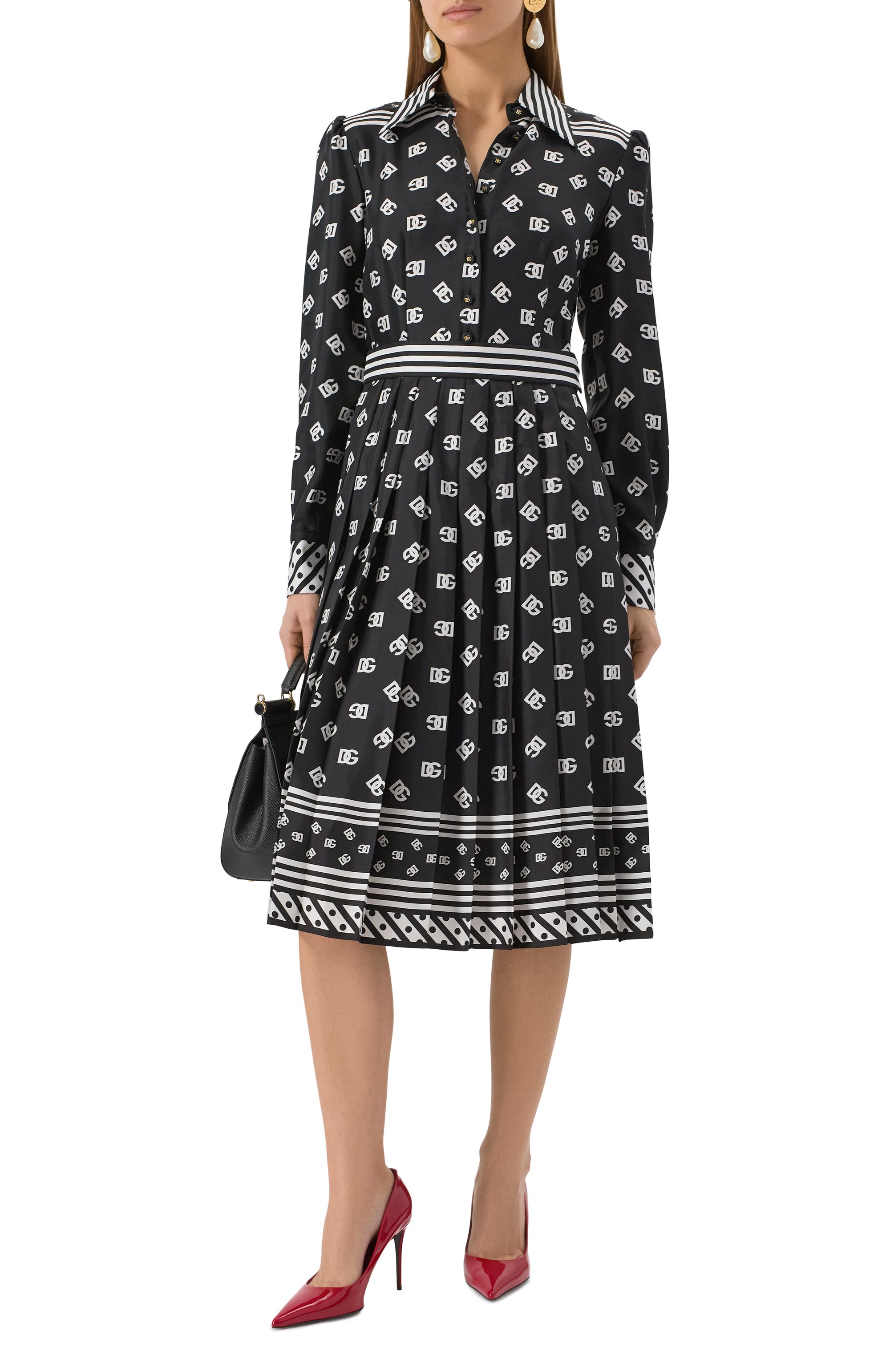 Шелковое платье DOLCE & GABBANA черно-белого цвета по цене 374000 руб., арт. F6TMNT/GDCVJ, фото 2 Шелковое платье DOLCE & GABBANA, арт. F6TMNT/GDCVJ, фото 2