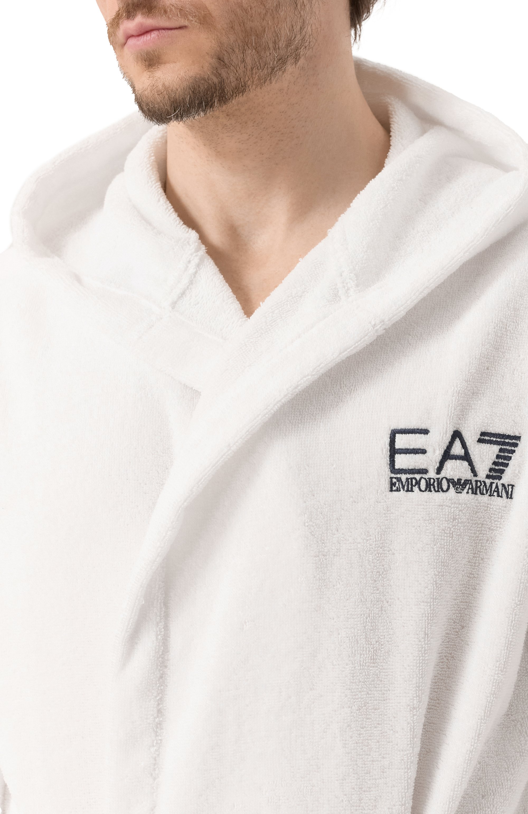 Хлопковый халат EA7 белого цвета по цене 22600 руб., арт. 7M000441/AF14014, фото 5 Хлопковый халат EA7, арт. 7M000441/AF14014, фото 5