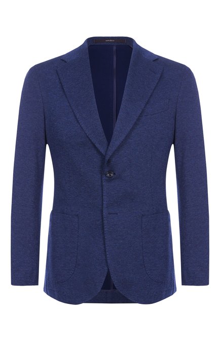 Мужской хлопковый пиджак WINDSOR синего цвета, арт. 13 GI0RN0-J 10013090/30045423/58 | Фото 1 (Длина (для топов): Стандартные; Материал внешний: Хлопок; Автоматизация состава: Проставлено; Автоматизация ТО: Проставлено; Рукава: Длинные)