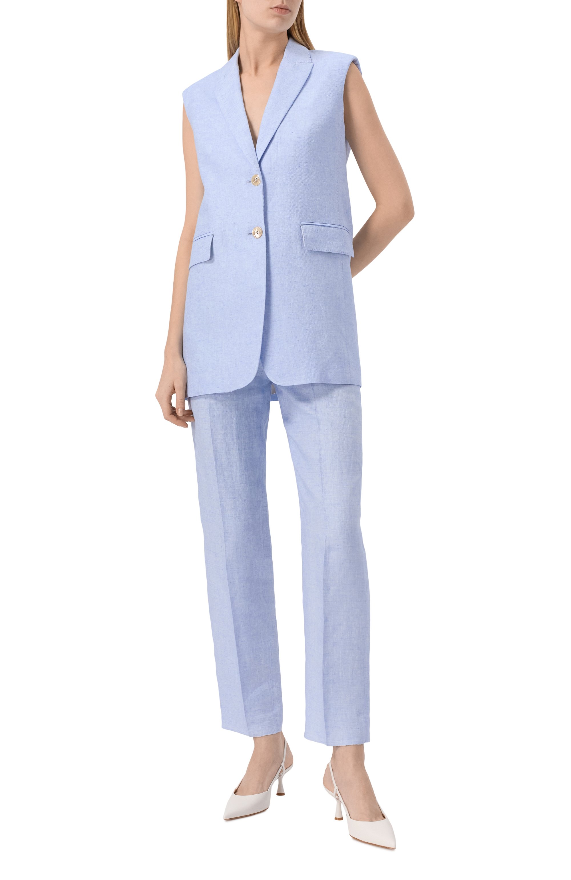 Льняной жилет AGNONA голубого цвета по цене 292500 руб., арт. TX0901/U3014, фото 2 Льняной жилет AGNONA, арт. TX0901/U3014, фото 2