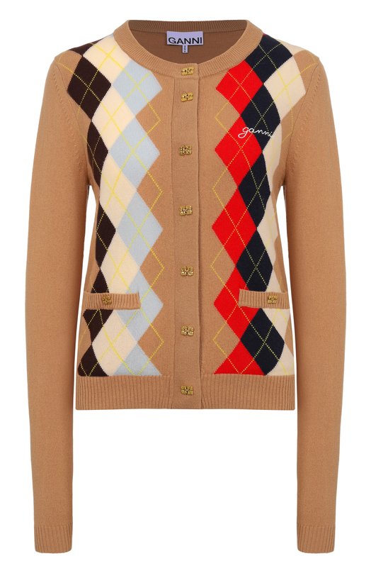 Кардиган из шерсти и кашемира Ganni A1070055 Бежевый A1070055