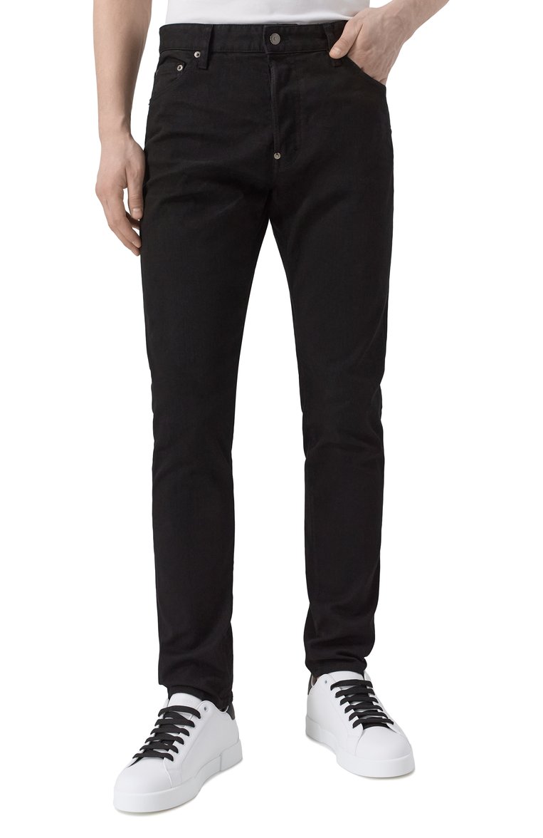 Мужские джинсы cool guy DSQUARED2 черного цвета, арт. S74LB1492/S39781 | Фото 3 (Длина (брюки, джинсы): Стандартные; Кросс-КТ: Деним; Стили: Кэжуэл, Повседневный; Материал внешний: Деним, Хлопок; Автоматизация состава: Проставлено; Автоматизация ТО: Проставлено; Детали: Однотонный; Силуэт М (брюки): Узкие)