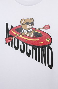 Детского комплект из футболки и шорт MOSCHINO голубого цвета, арт. HUG000/LAA23/10-14 | Фото 6 (Рукава: Короткие; Материал сплава: Проставлено; Материал внешний: Хлопок; Драгоценные камни: Проставлено; Мальчики Кросс-КТ: Костюмы-спорт; Ростовка одежда: 12 лет | 152 см, 10 - 11 лет | 140 - 146см)