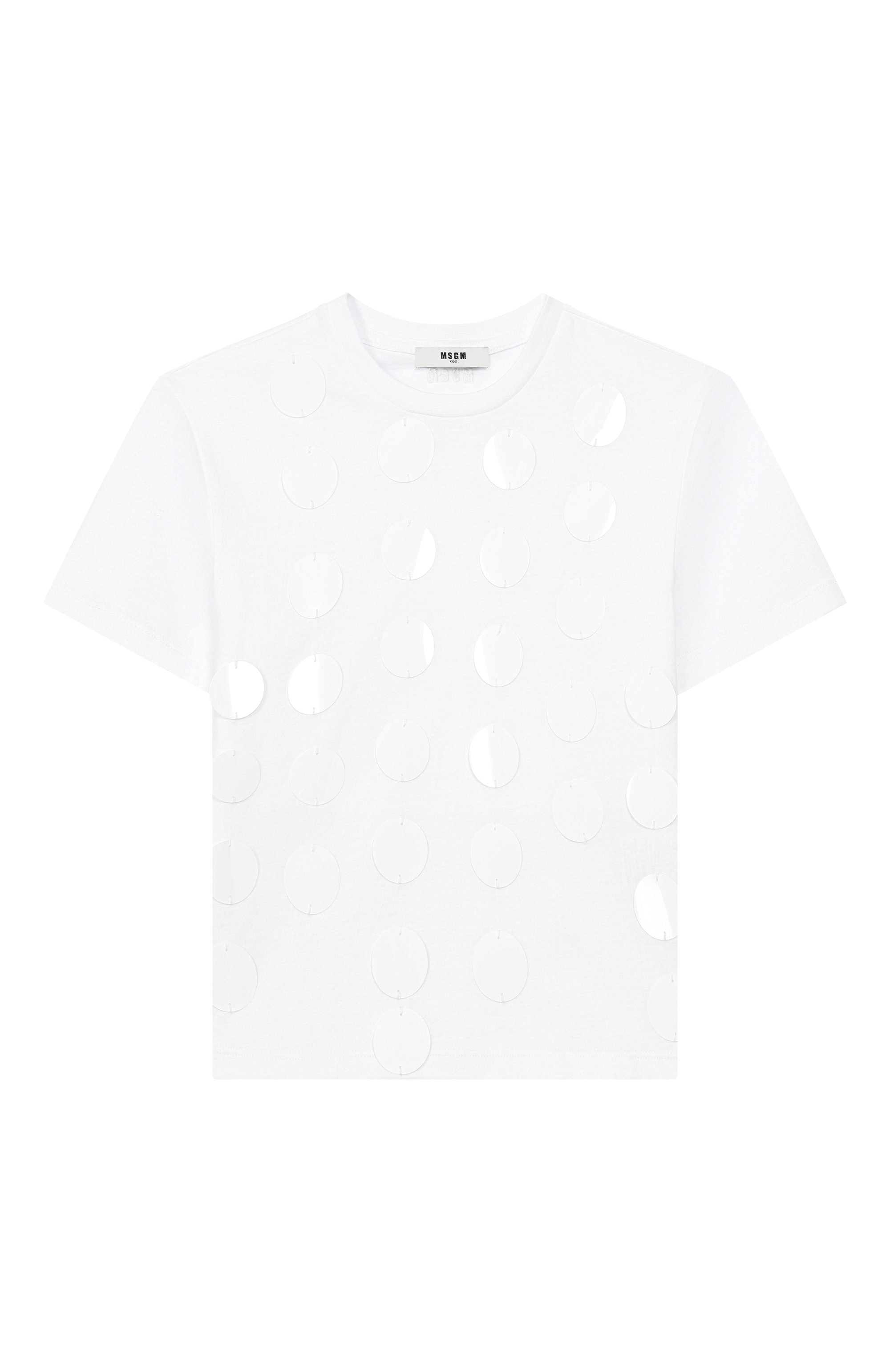 Хлопковая футболка MSGM KIDS белого цвета по цене 13200 руб., арт. S6MSJGTH099, фото 1 Хлопковая футболка MSGM KIDS, арт. S6MSJGTH099, фото 1