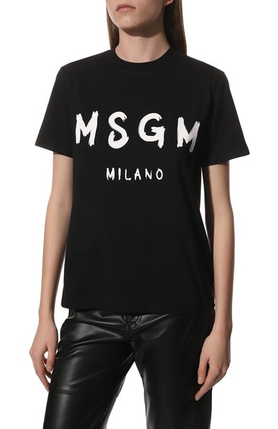 Хлопковая футболка MSGM черного цвета по цене 9950 руб., арт. 2000MDM510 200002, фото 3 Хлопковая футболка MSGM, арт. 2000MDM510 200002, фото 3